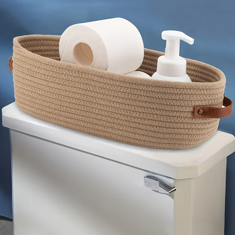 Bohemian Storage Basket with Leather Handles – Perfect for Bathroom and Living Room