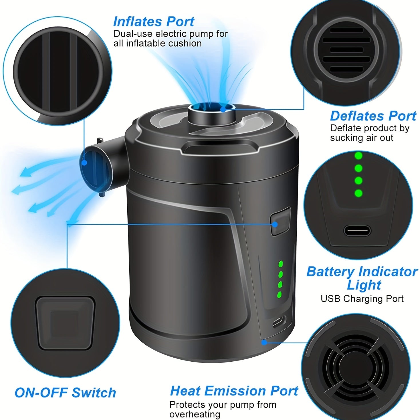 Portable USB Air Pump – Compact Wireless Inflator for Outdoor Use