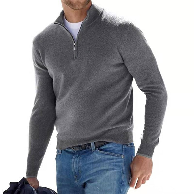 Classic Zip-Up Knit Pullover – Comfortable Men’s Essential