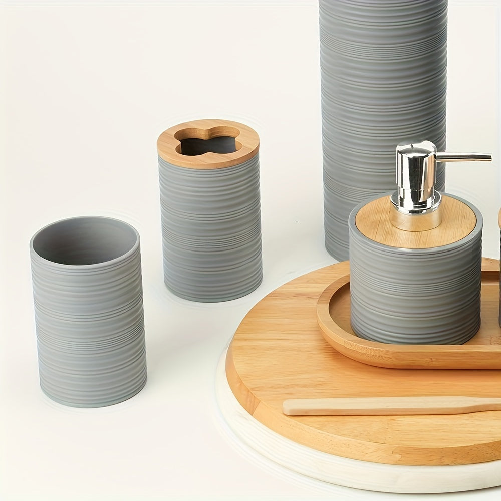 Modern Bathroom Set with Bamboo Accents – Organized and Elegant in One