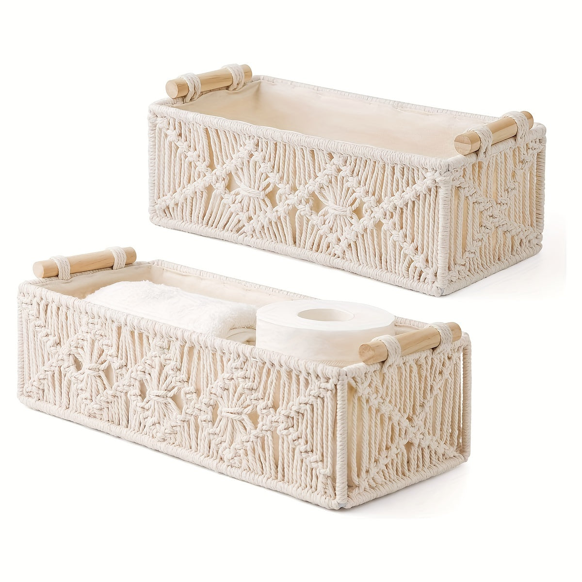 Set of 2 Handmade Macramé Storage Baskets – Boho Chic for a Stylish Organization