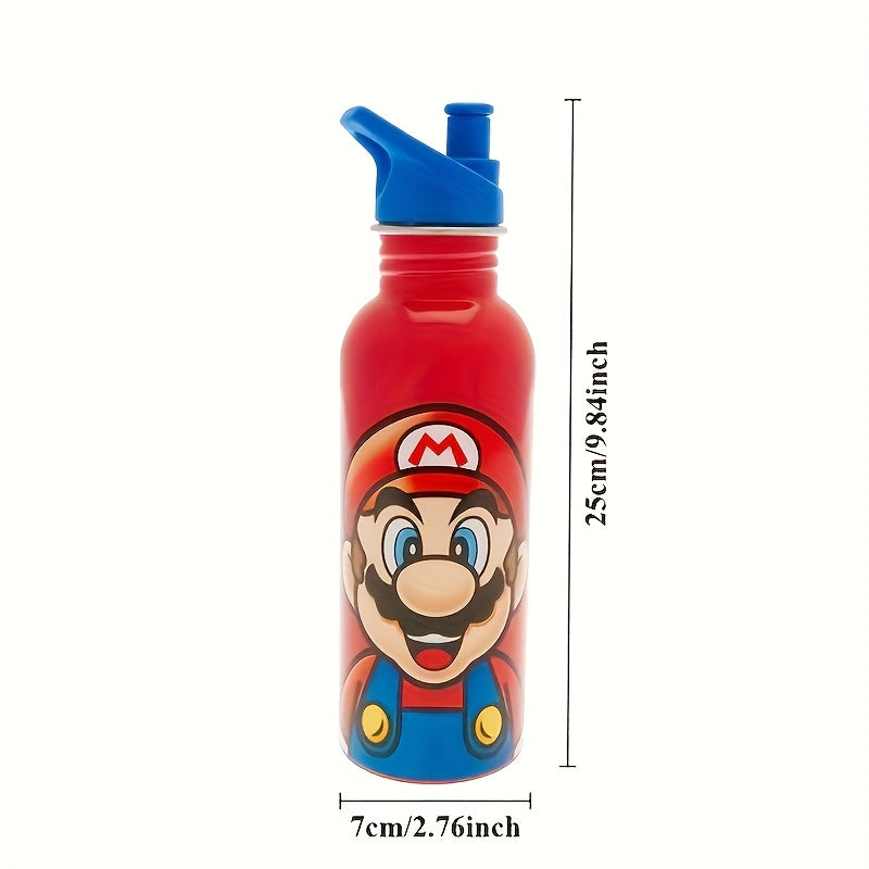 Super Mario Water Bottle - Stainless Steel Drink Bottle with Cap for Kids