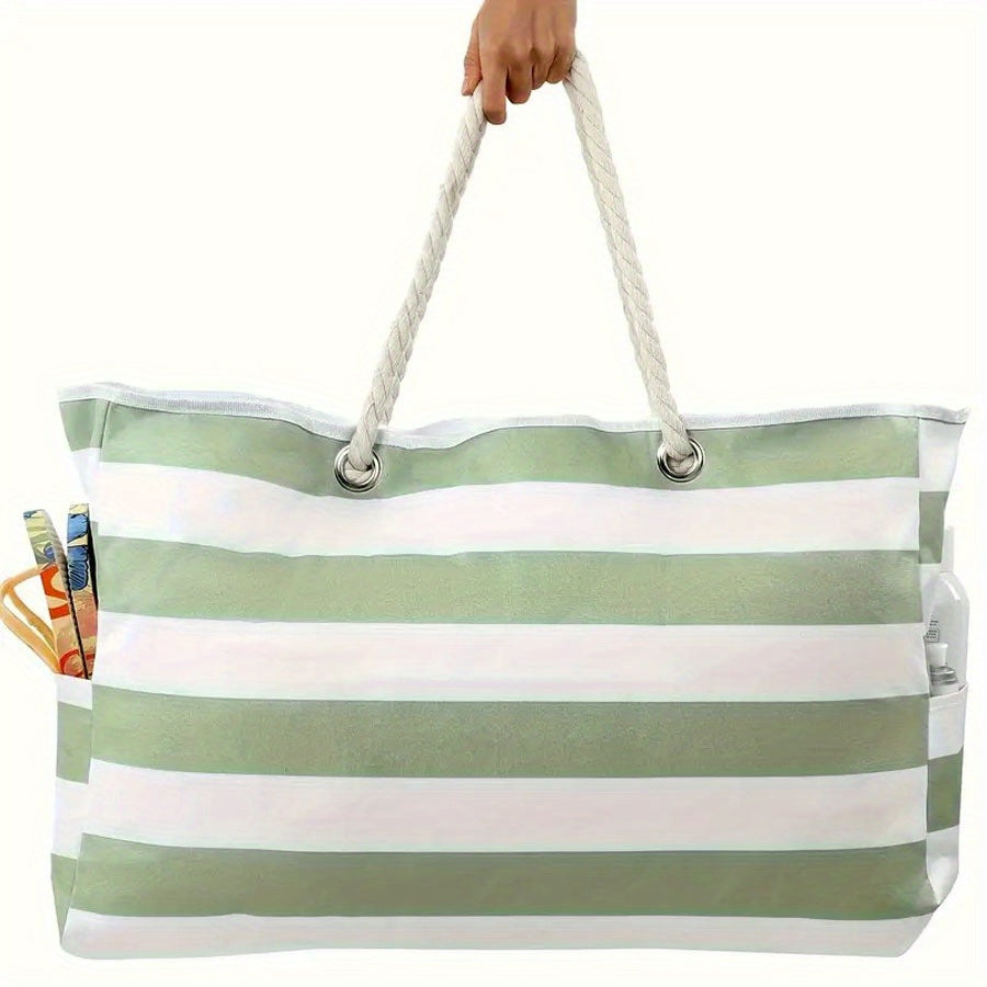 Striped Beach Bag – Spacious Travel Bag with Rope Handles for Transport and Outdoor Vacations
