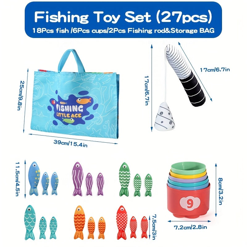 Kids’ Fabric Fishing Set – Plush Fish and Stacking Cups for Learning Fun