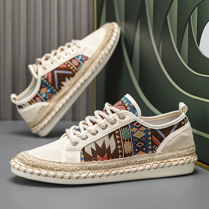 Boho Espadrille Sneakers for Men – Breathable Canvas with Colorful Embroidered Design