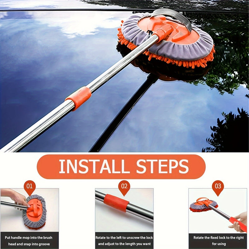Microfiber Car Wash Brush with Long Handle – Removable Mop Head for Scratch-Free Cleaning