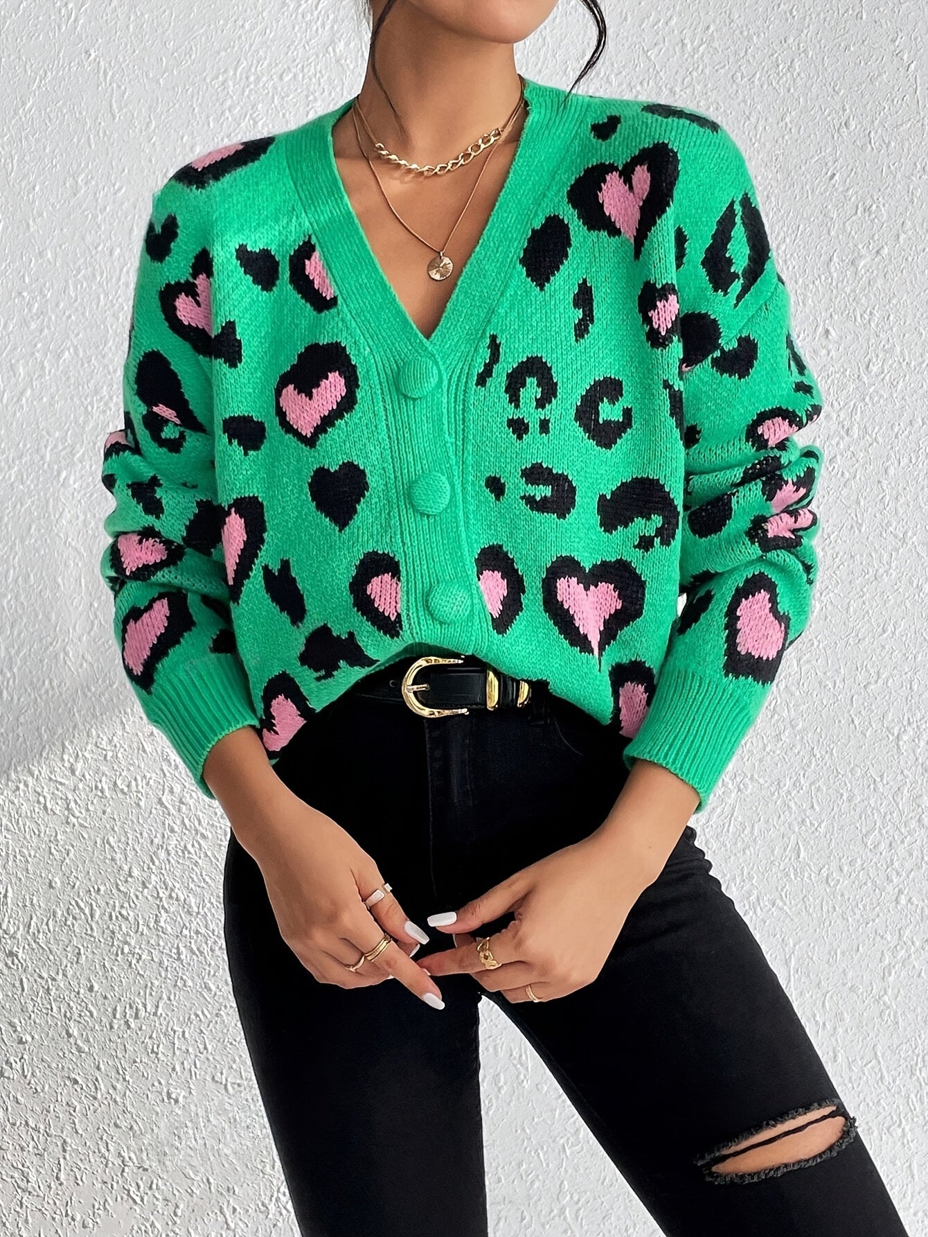 Ladies Leopard Print Love Cardigan – Cheerful and Comfortable for Spring and Autumn