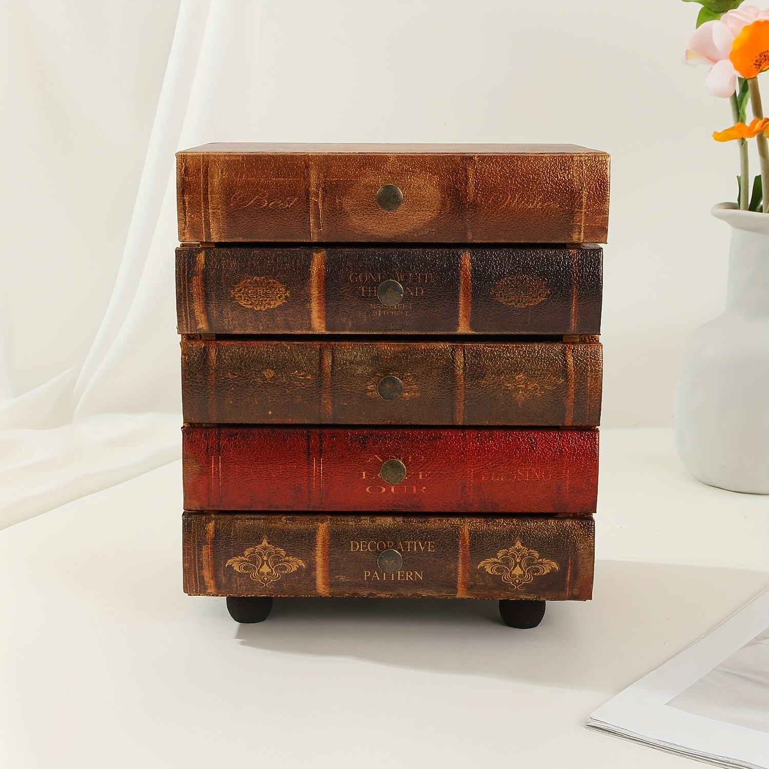 Classic Book-Shaped Storage Box with Five Drawers – Timeless Organization for Home and Office