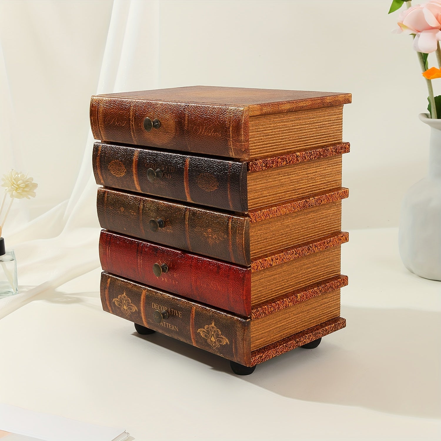 Classic Book-Shaped Storage Box with Five Drawers – Timeless Organization for Home and Office