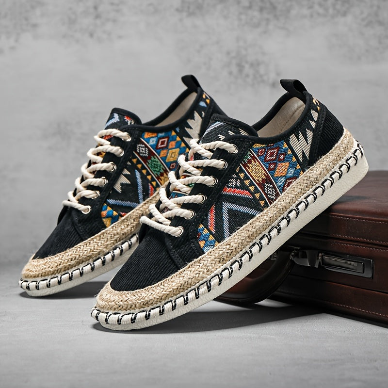 Boho Espadrille Sneakers for Men – Breathable Canvas with Colorful Embroidered Design
