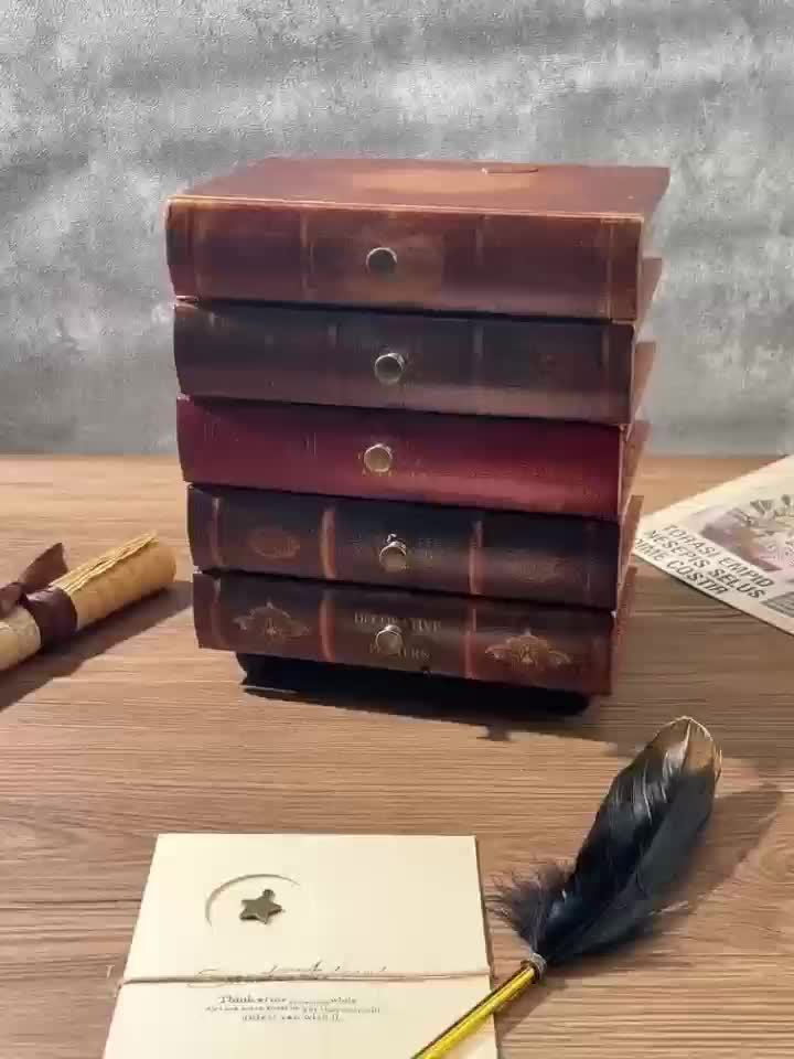 Classic Book-Shaped Storage Box with Five Drawers – Timeless Organization for Home and Office