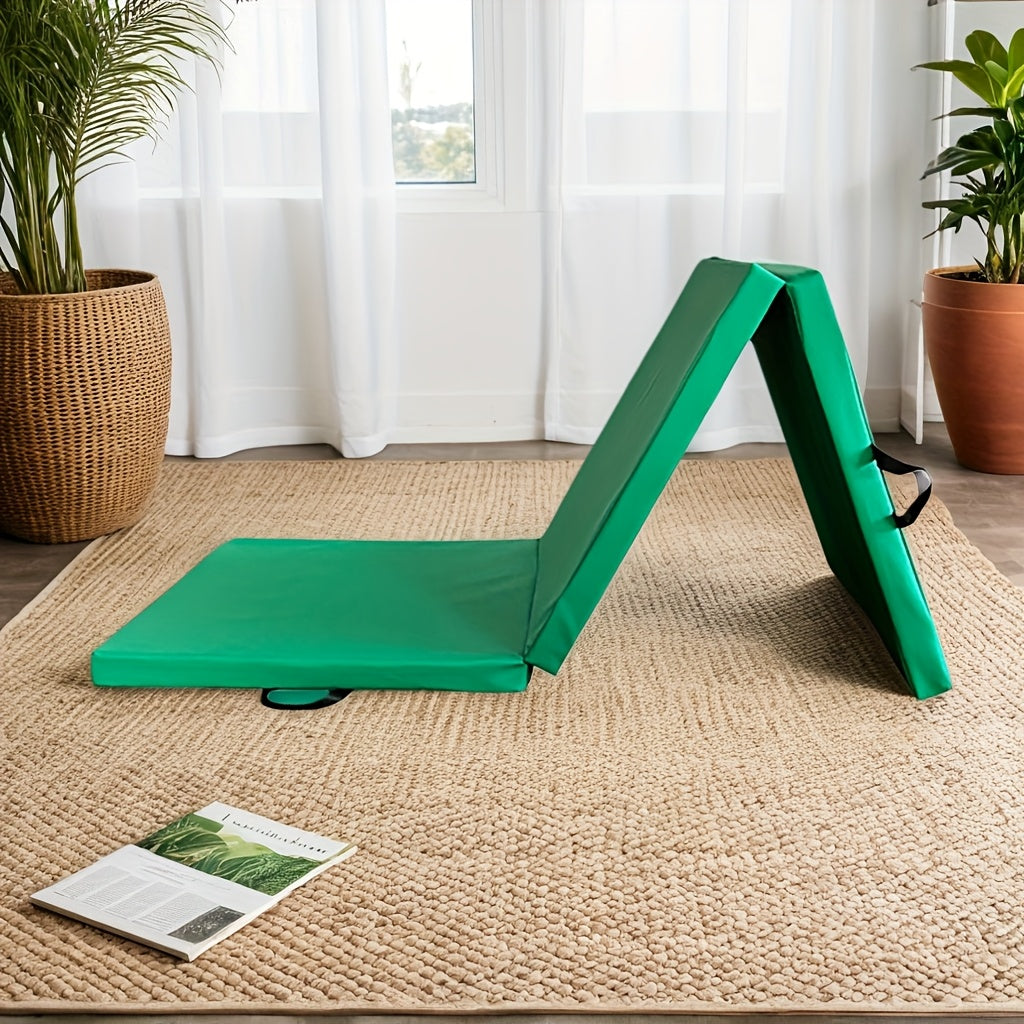 Portable Triptych Yoga Mat with Thick Padding, Non-Slip PU Surface, and Handle
