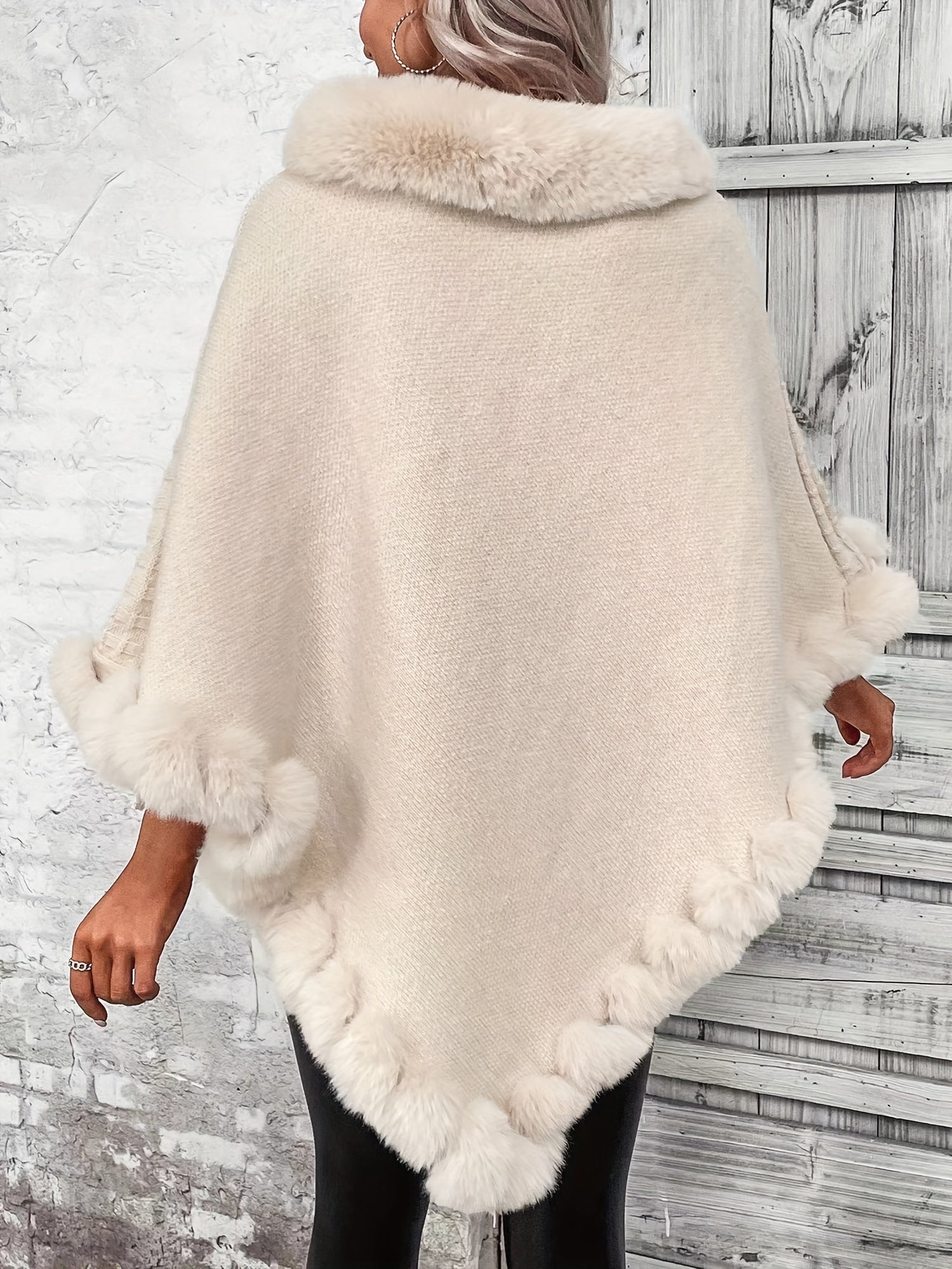 Luxury Thick Knit Turtleneck Sweater for Women - With Faux Fur Trim and Chic Pullover Cape for Winter