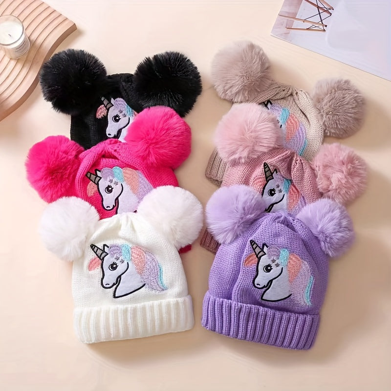 Lila Unicorn Hat for Children - Cozy and Warm with Pom Poms