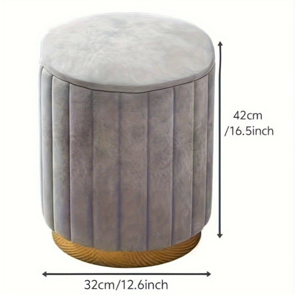 Nordic Chic Storage Ottoman – Stylish Round Pouf with Storage and Mirror Finish