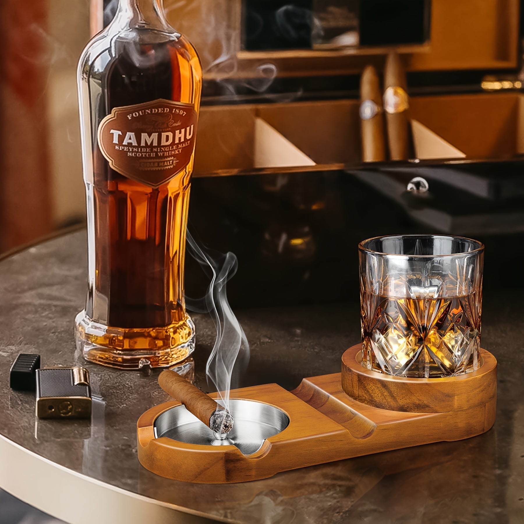 Creative Cigar Ashtray and Whiskey Glass Tray - The Perfect Father's Day Gift or Corporate Gift