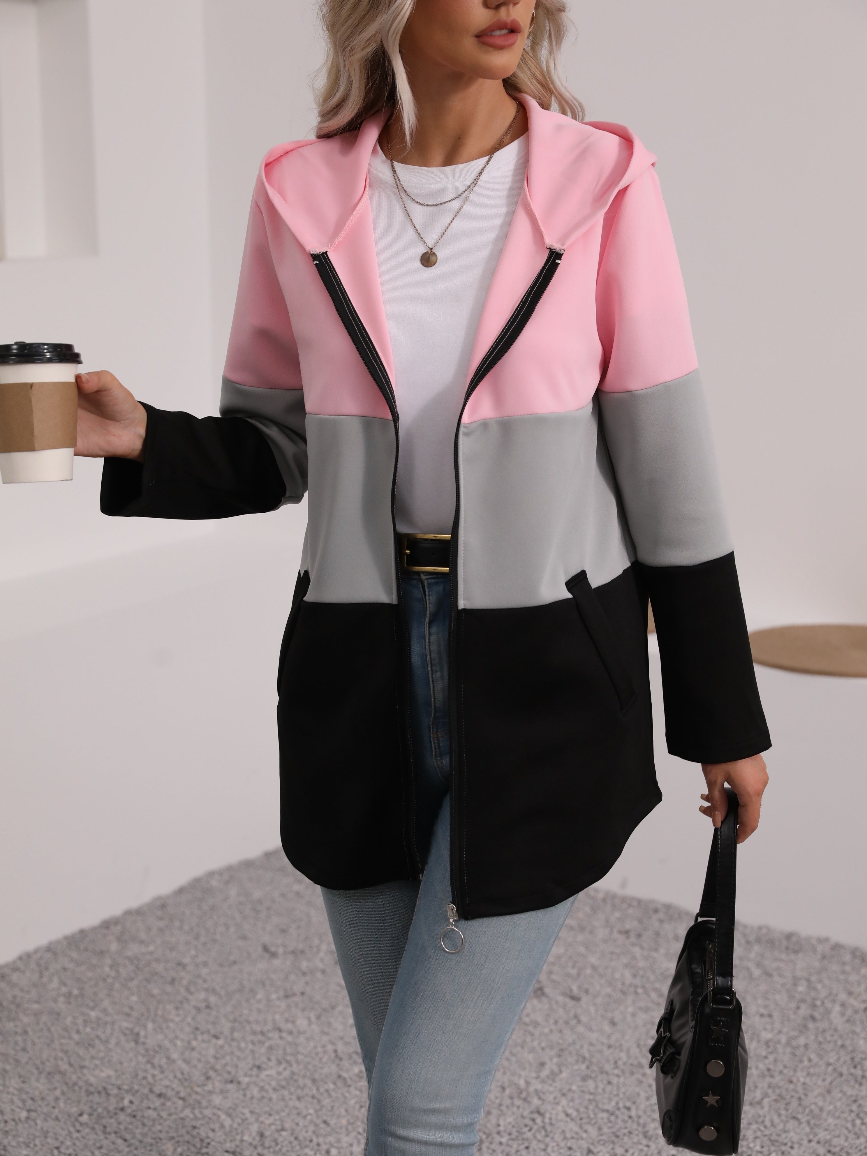 Color Block Zip-Up Hooded Jacket – Stylish and Comfortable for Casual Outfits