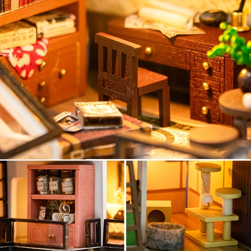 Miniature Villa 3D Puzzle Kit – Handmade Model with LED Lighting and Detailed Interior
