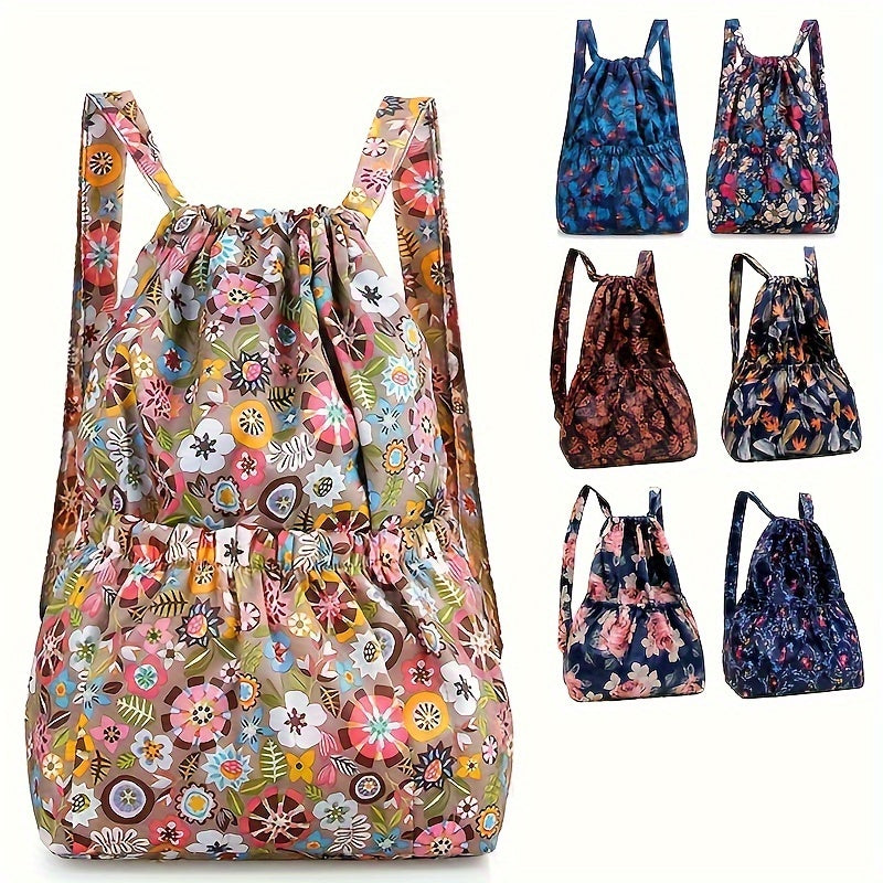 Geometric Nylon Backpack with Drawstring Closure – Perfect for Travel and Sports Activities