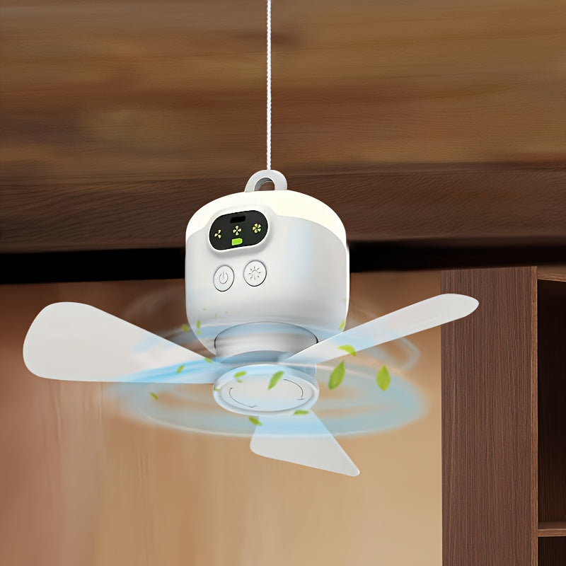 USB Rechargeable Hanging Fan – Portable with LED Light