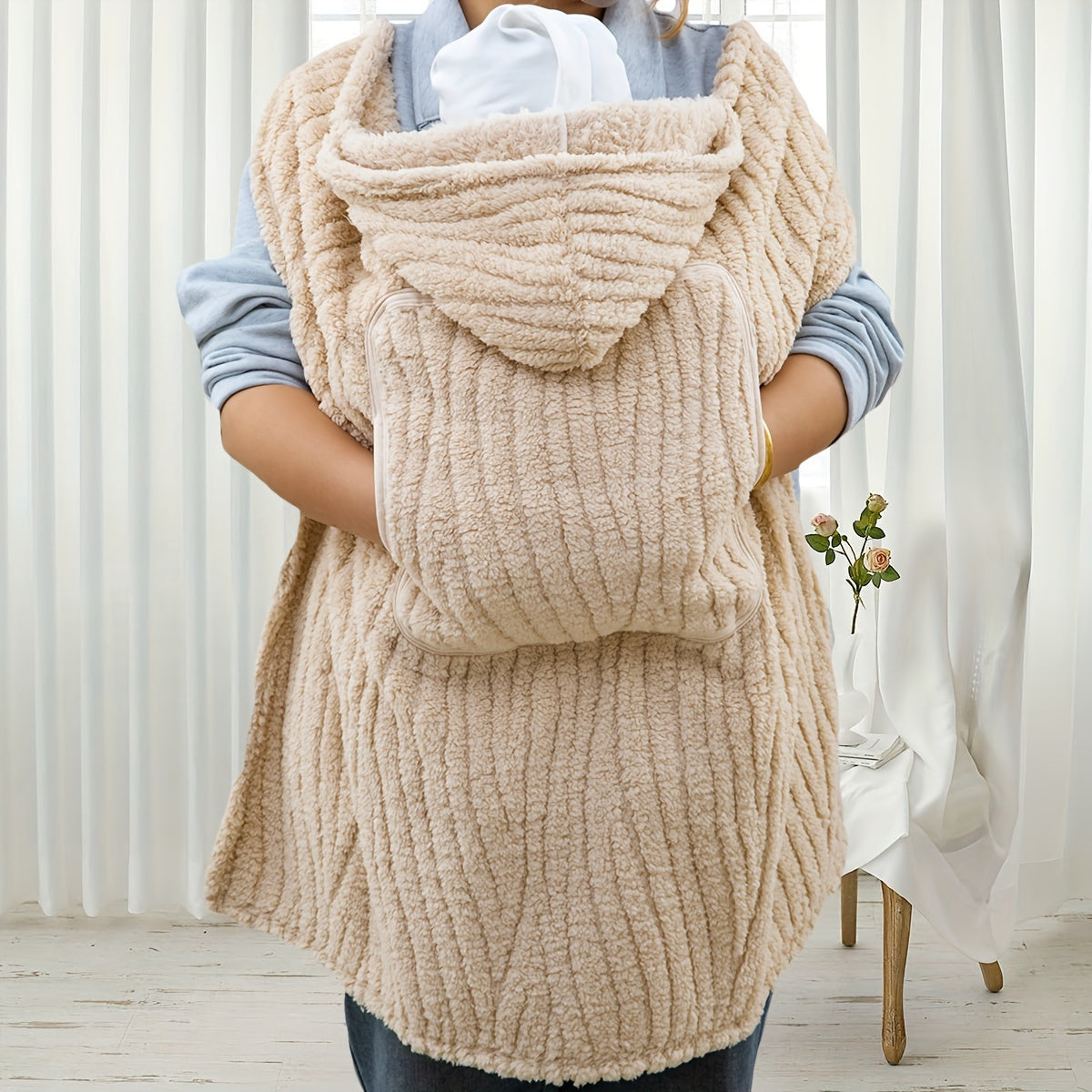 CuddleMe Baby Blanket – Multifunctional Hooded Blanket with Khaki Stripes for Babies