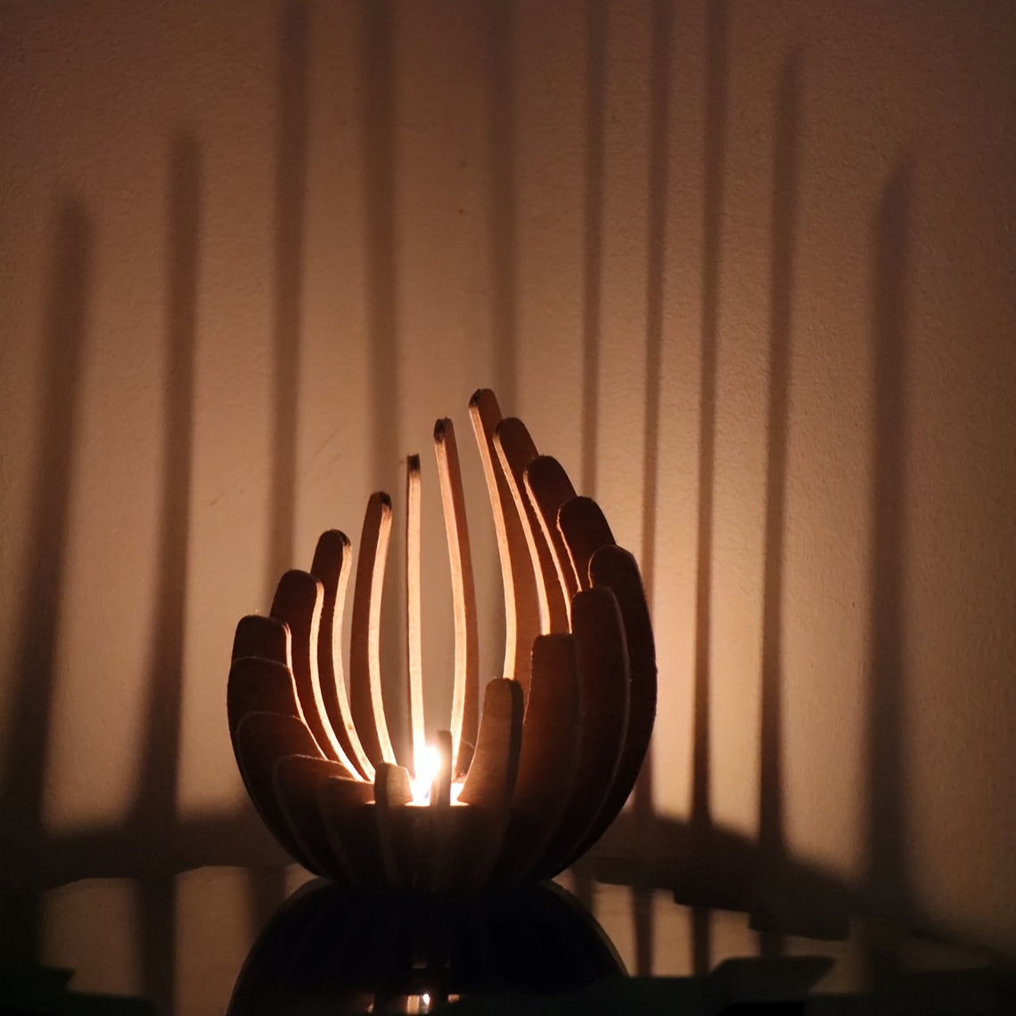 Bohemian Lotus Candle Holder – Handmade Layered Wood Design
