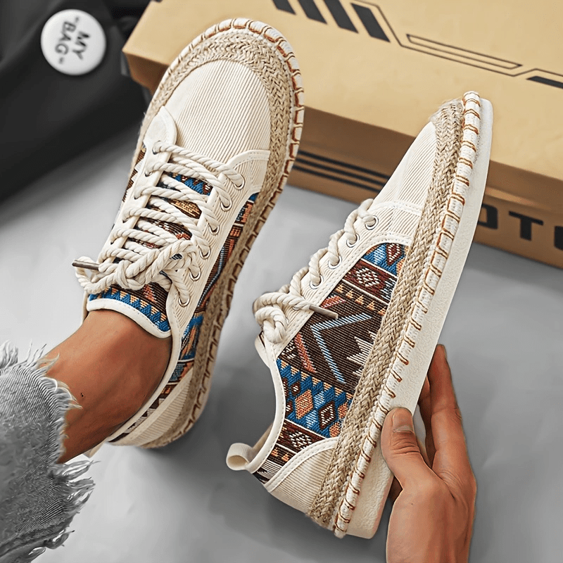 Boho Espadrille Sneakers for Men – Breathable Canvas with Colorful Embroidered Design