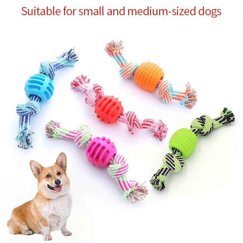 Interactive Dog Chew Toy – With Colorful Knots and Rubber Ball