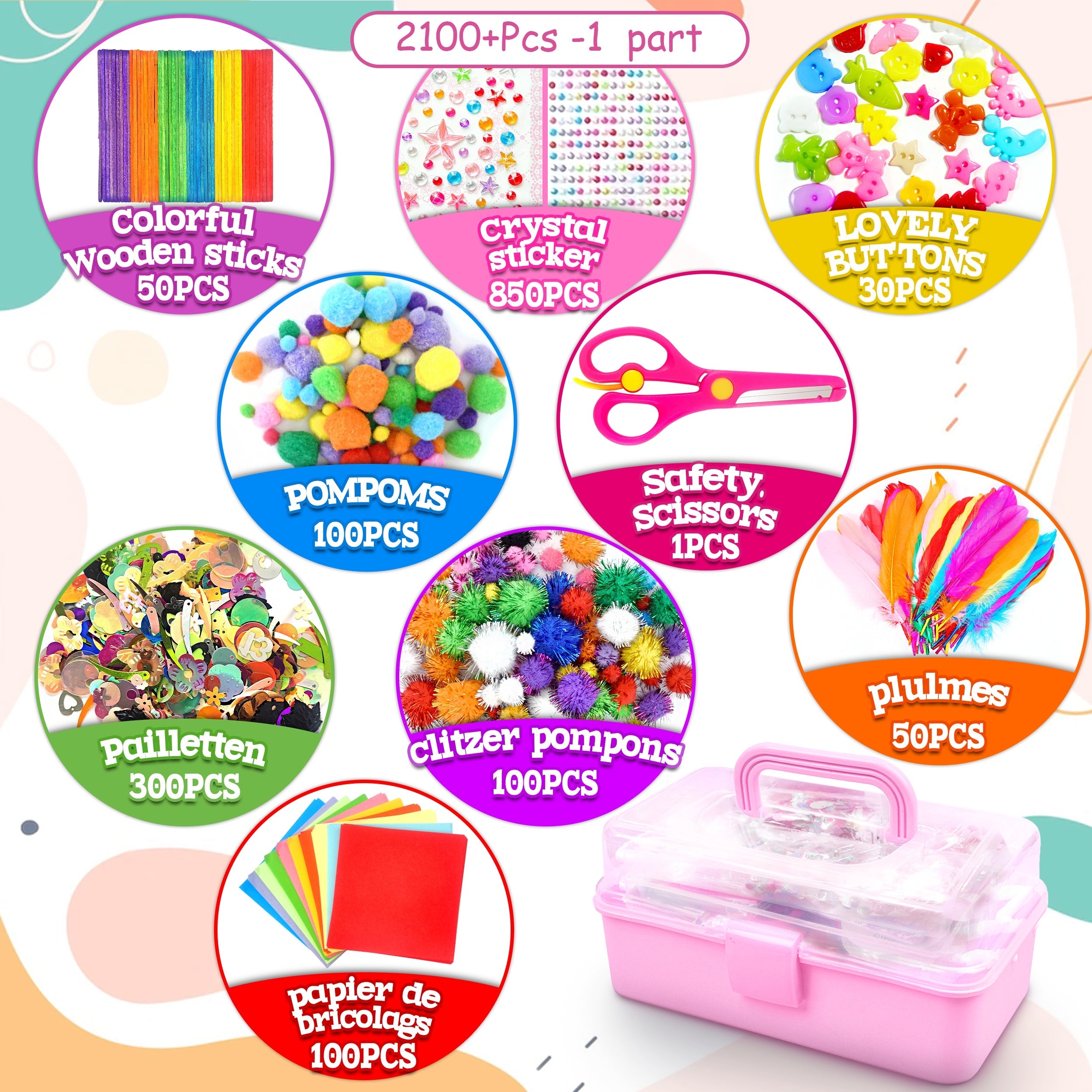 Complete Craft Set for Children – Creative Set with Stickers, Sticks, Feathers, and More