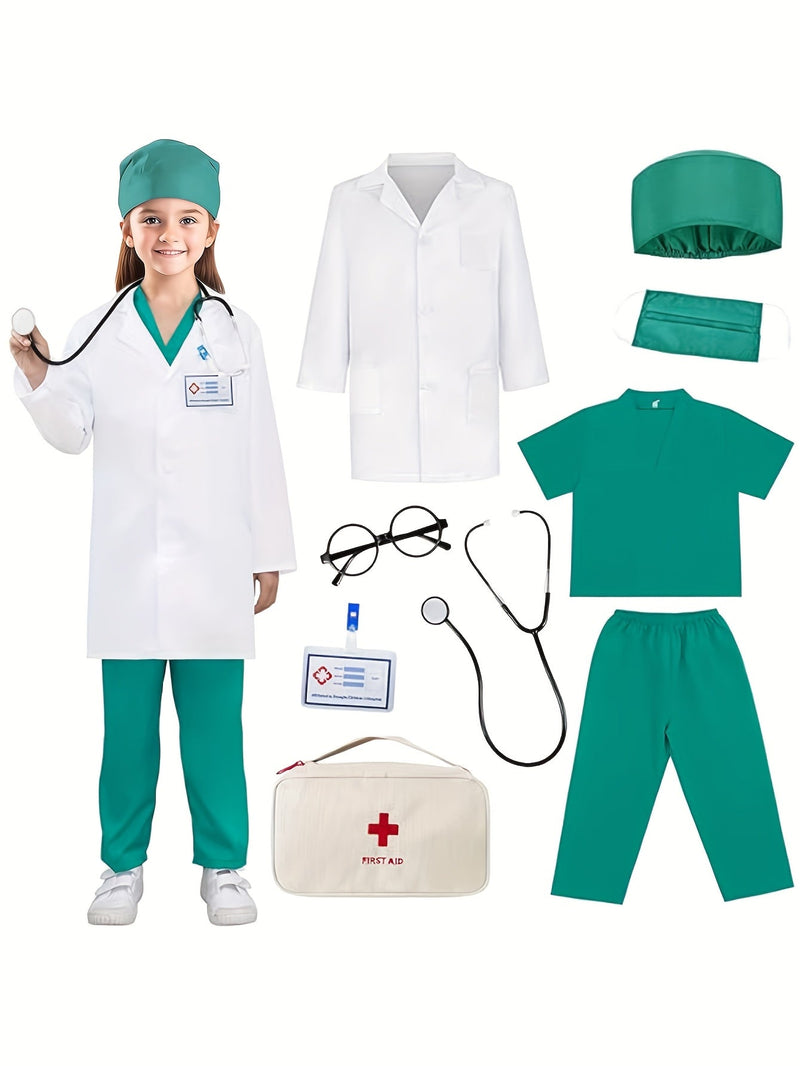 Kids Doctor Costume Set – 9-Piece Set with Stethoscope and First Aid Bag