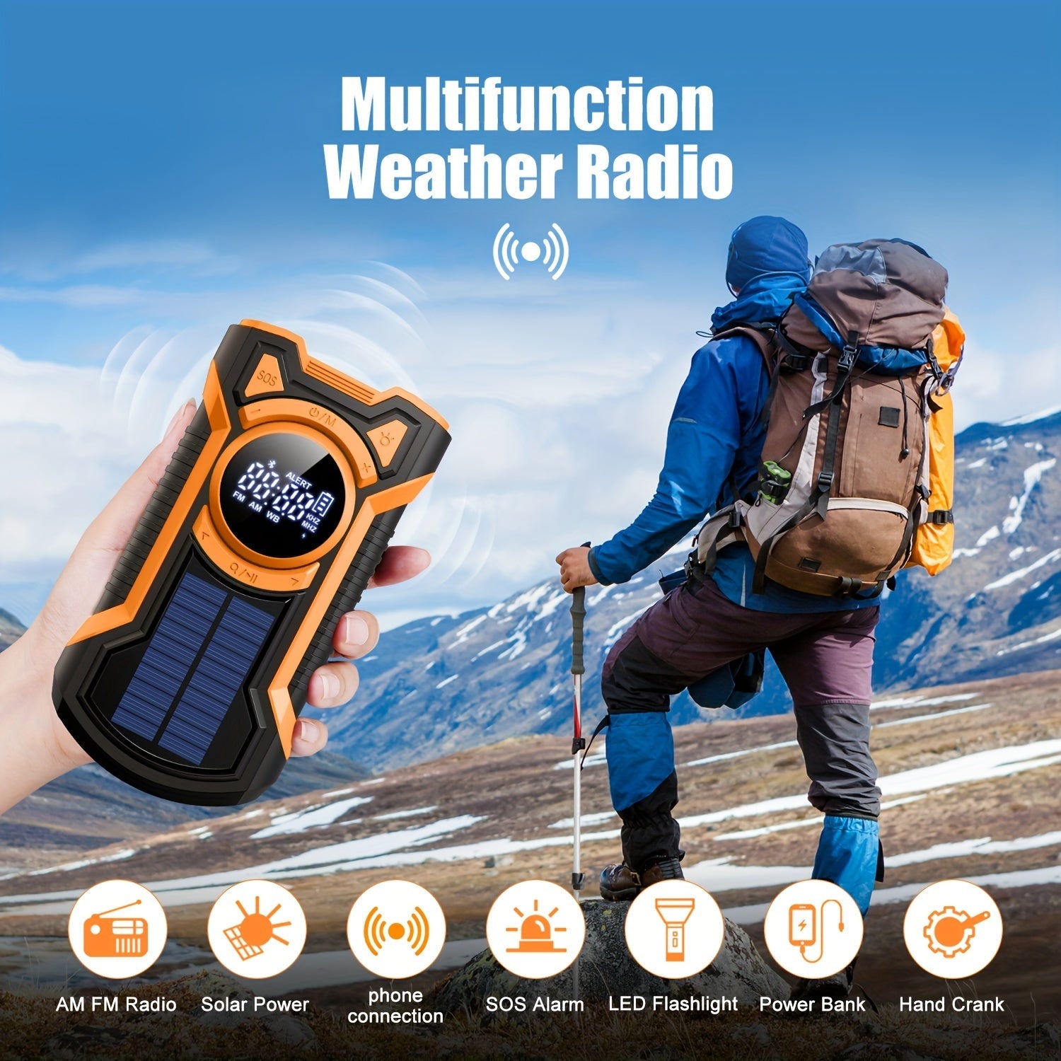 All-in-One Emergency Radio with Hand Crank and Solar Panel – For Camping and Emergency Situations