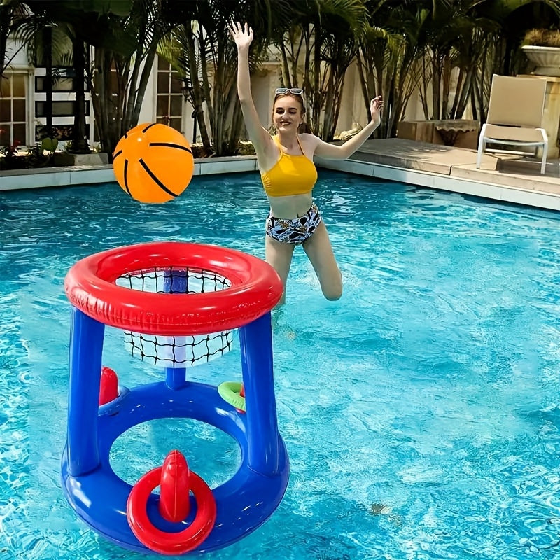 Inflatable Pool Basketball Set – Hoop, Ball and Rings Included