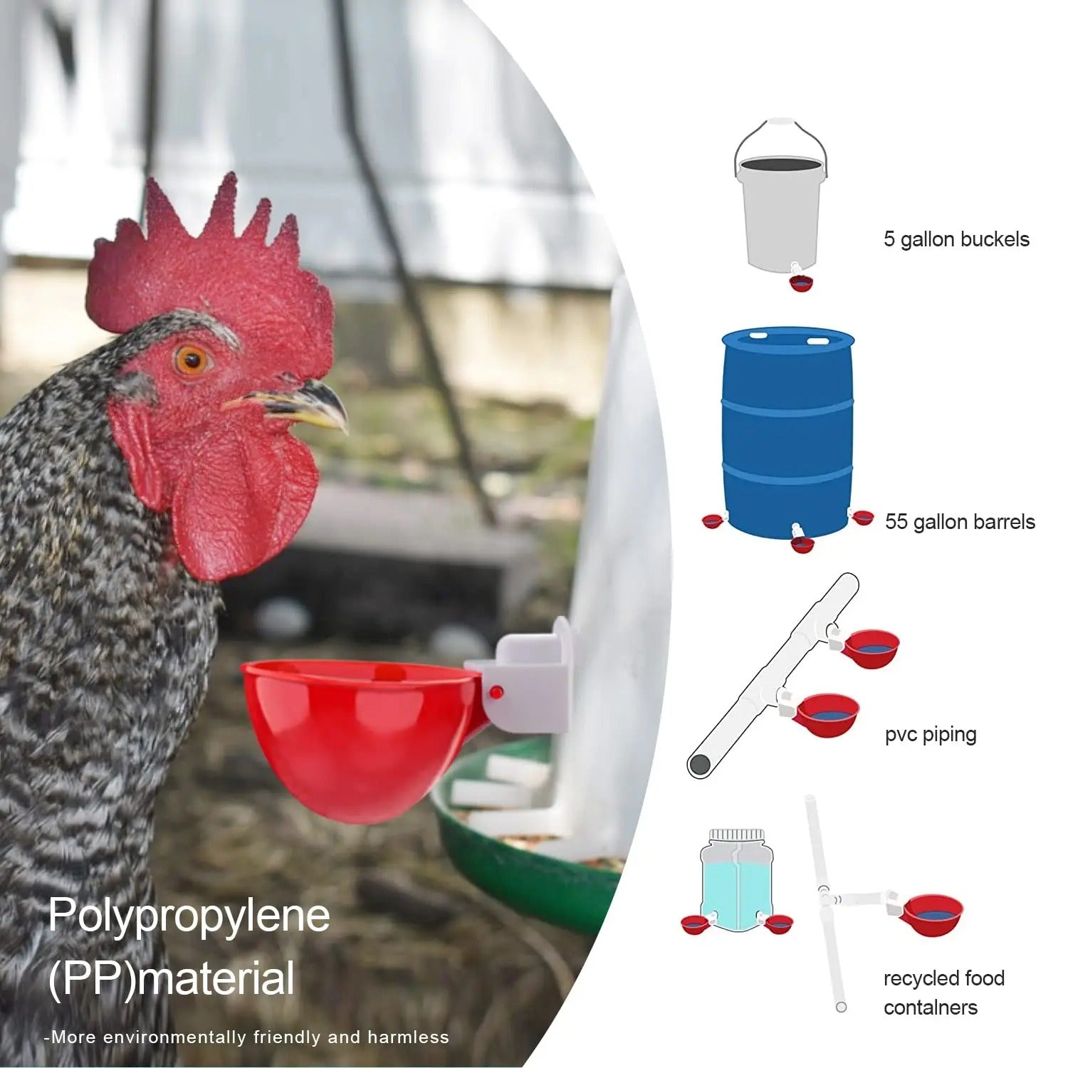 Set of 10 Chicken Water Bowls – Practical and Efficient