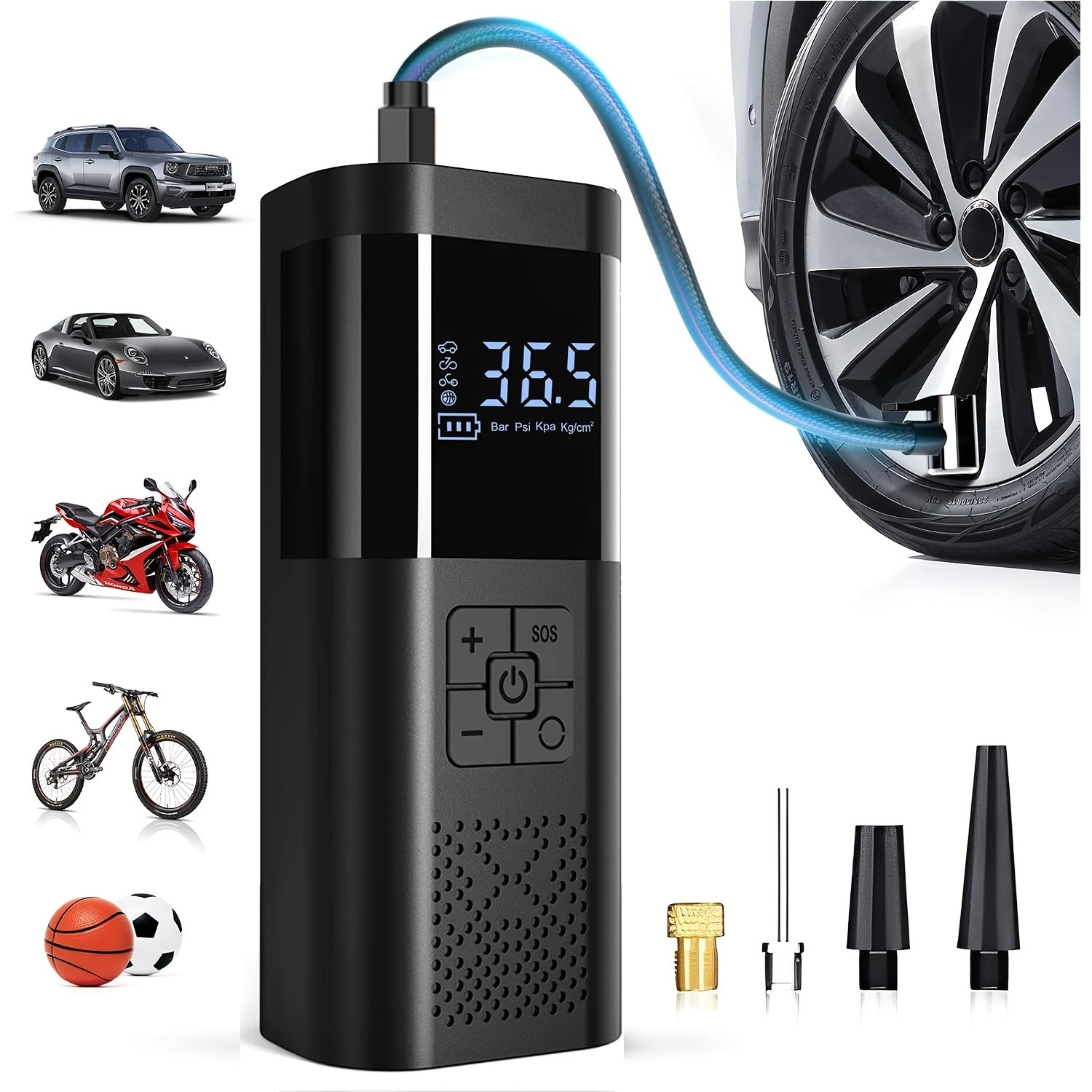 Portable Air Compressor – Smart Tire Inflator with LCD Screen and LED Lights