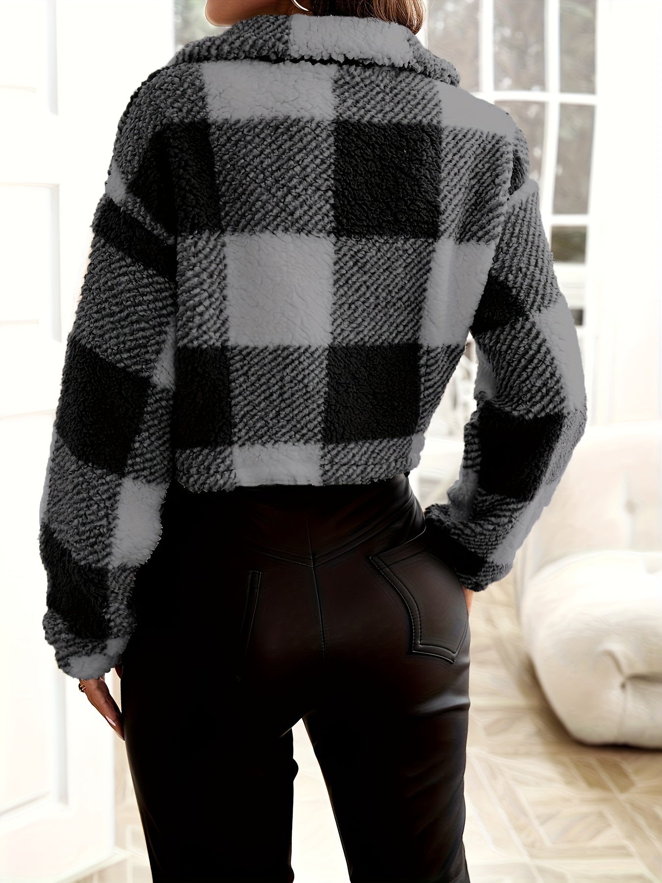 Maya Checked Teddy Jacket - Stylish and Comfortable for Women