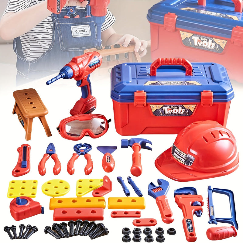 48-Piece Tool Set for Kids – With Electric Drill, Safety Helmet, and Storage Bag