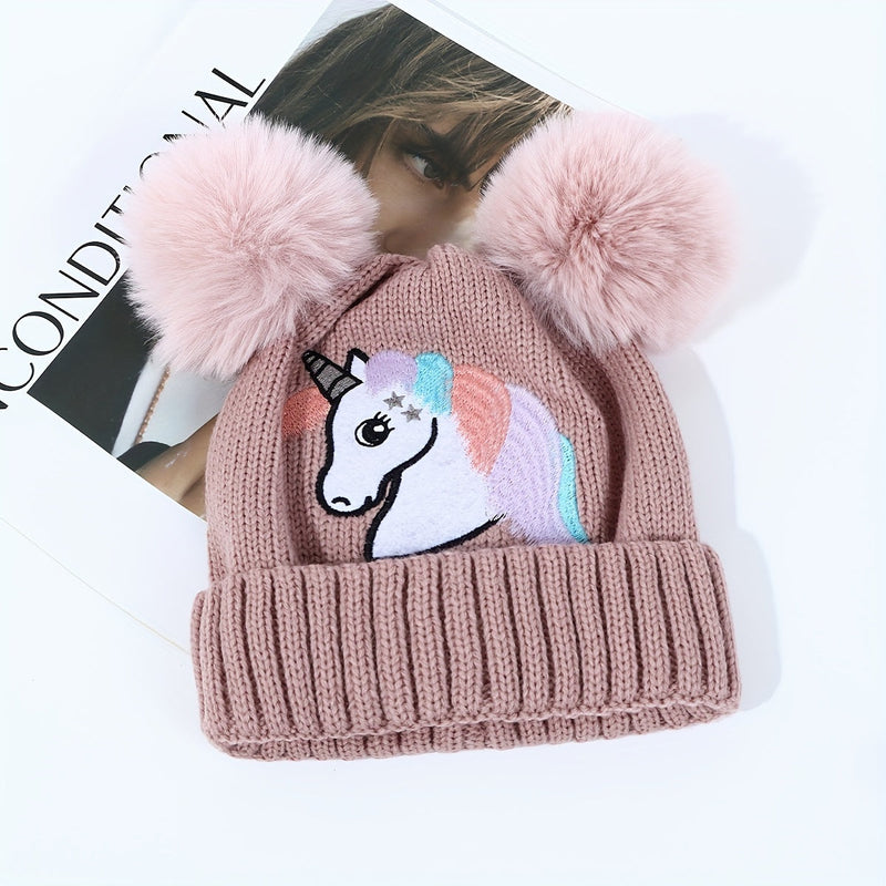Lila Unicorn Hat for Children - Cozy and Warm with Pom Poms