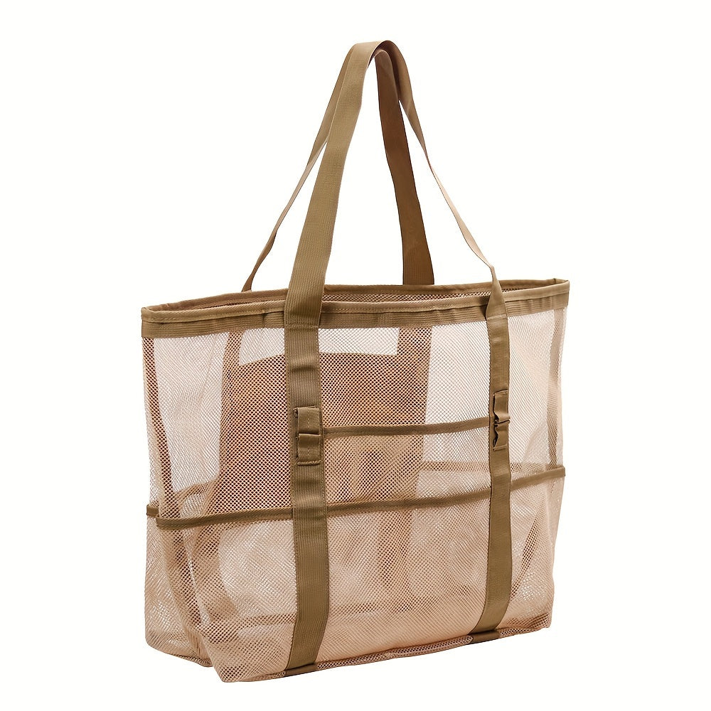 Light and Spacious Mesh Beach Bag – 40L Foldable Tote with Sturdy Shoulder Straps and Open Top