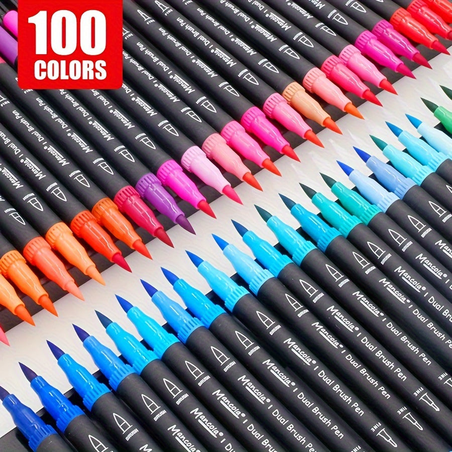 100 Colors Dual-Tip Marker Set – Versatile Fineliner and Brush Tips for Creative Projects