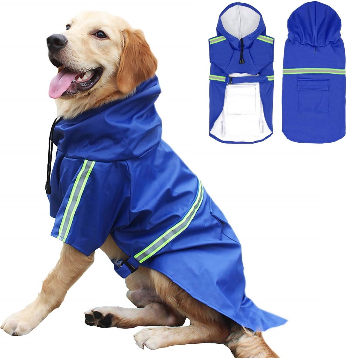 PupJoy - Reflective Dog Rain Jacket + Hood - Safe Night Walk