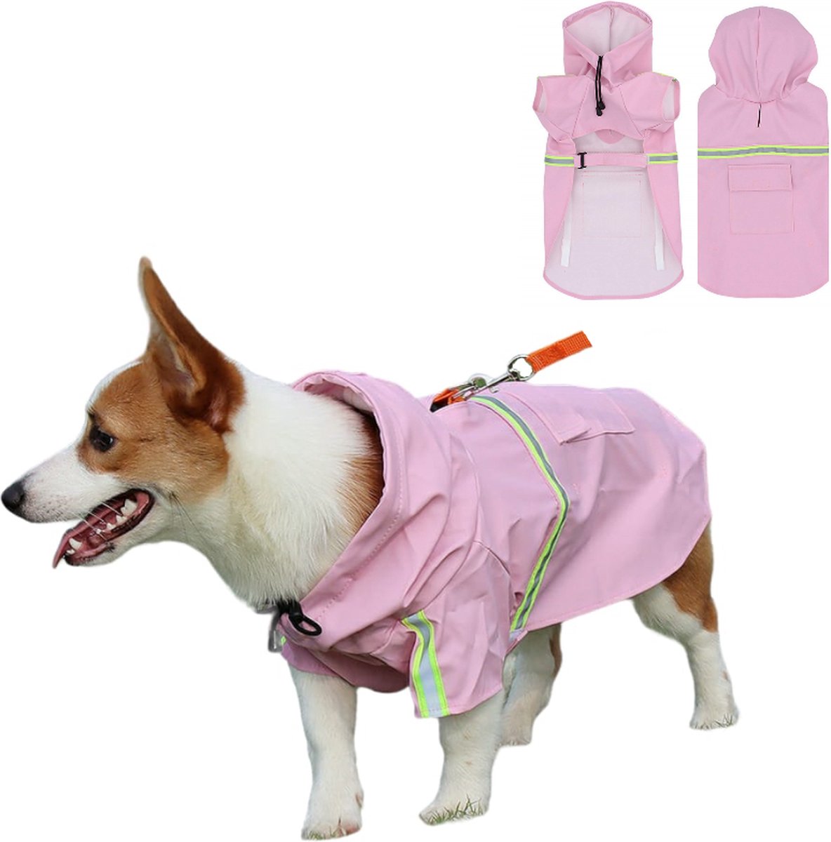 PupJoy - Reflective Dog Rain Jacket + Hood - Safe Night Walk