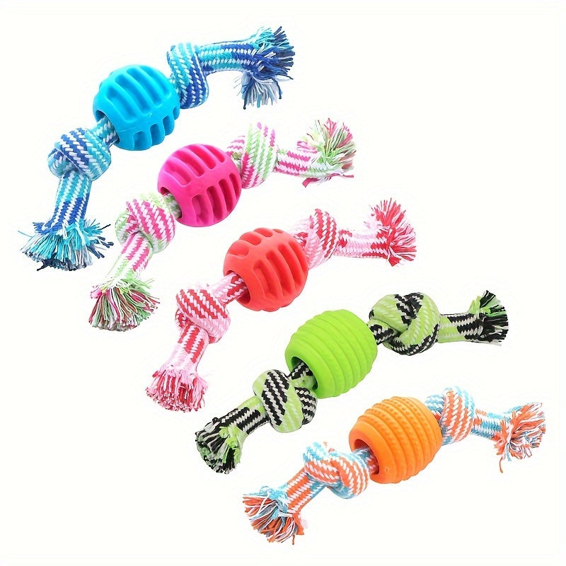 Interactive Dog Chew Toy – With Colorful Knots and Rubber Ball