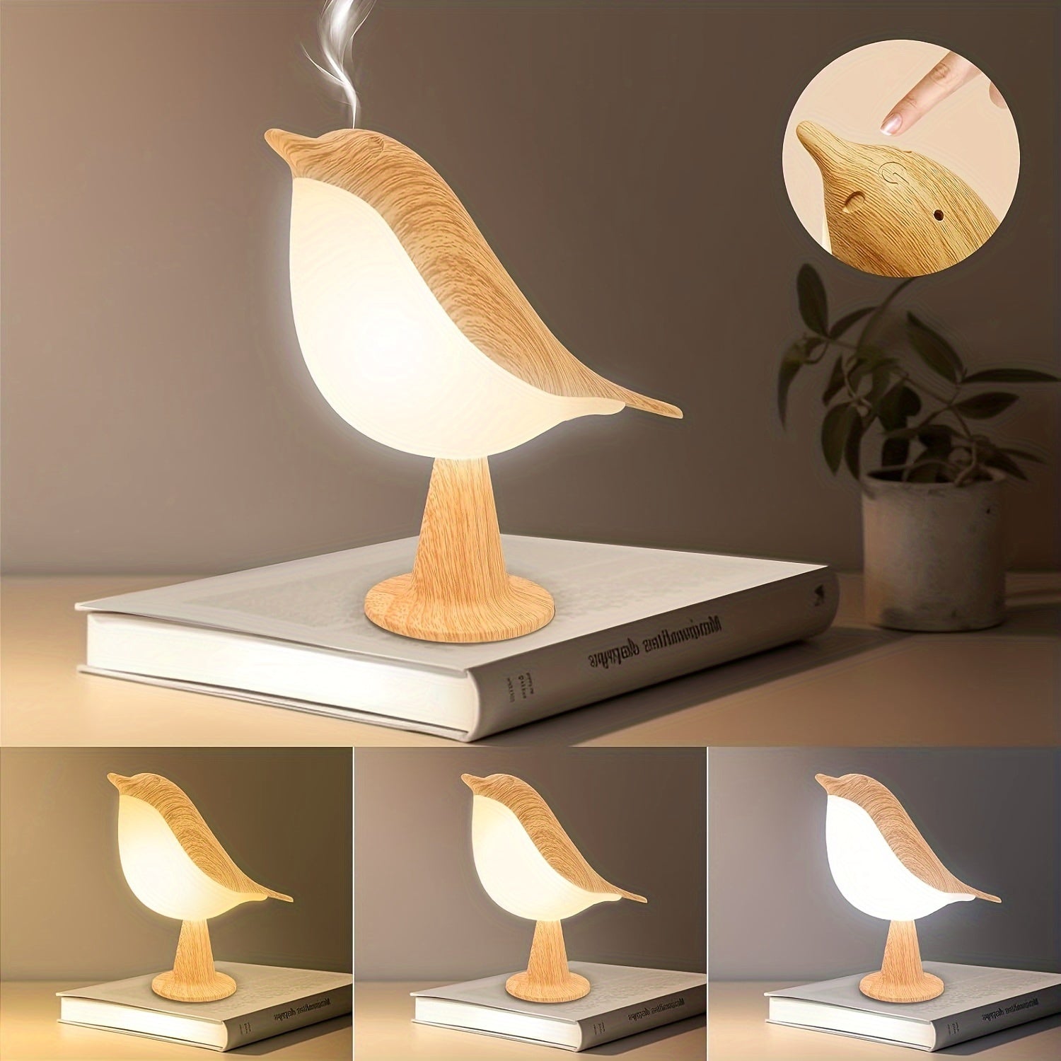 LED Bird Lamp with Aroma Diffuser – USB Rechargeable Night Light and Reading Lamp with 3 Color Temperatures