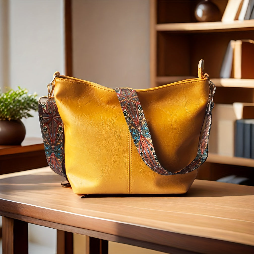 Wide Geometric Bag – Large Capacity Crossbody with Retro Vibe