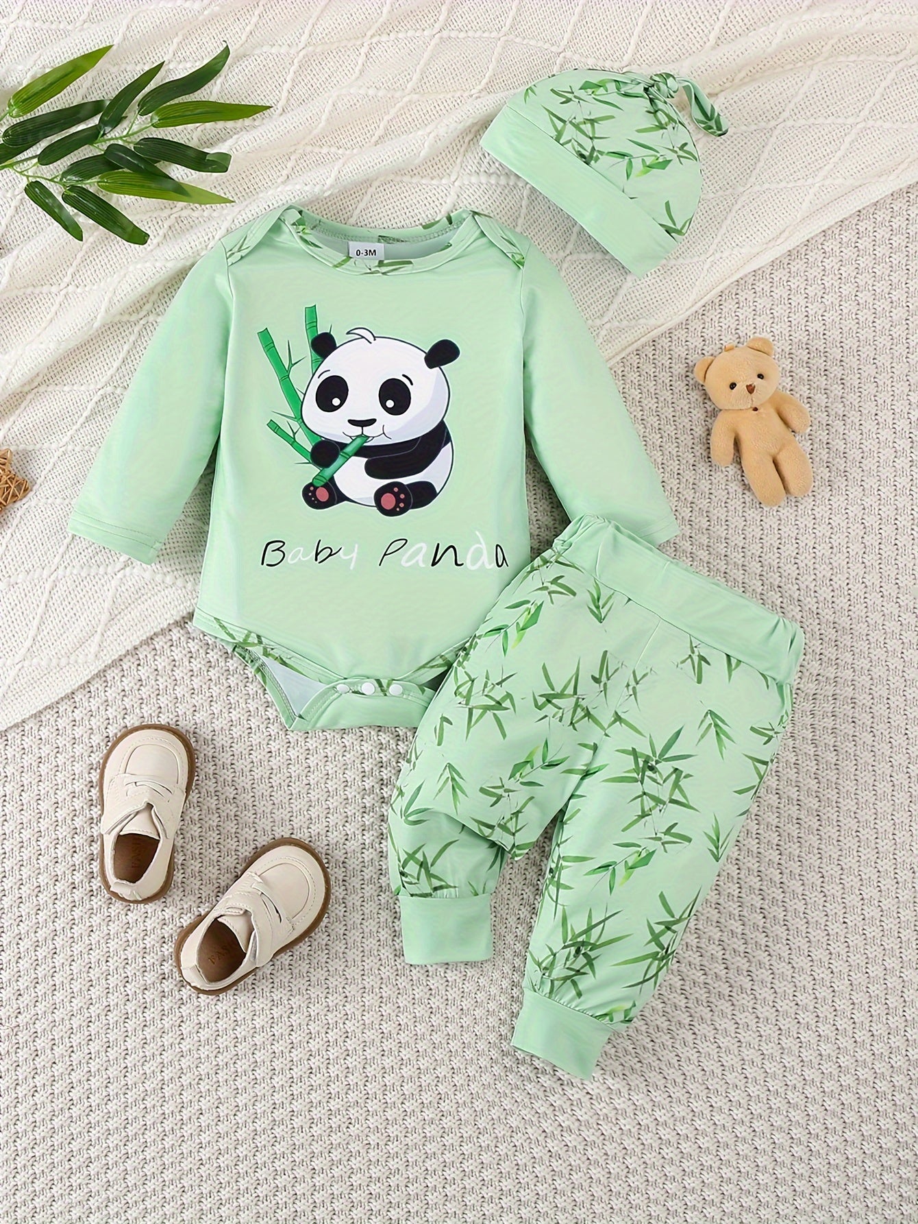 Cute Baby Panda Set – Romper, Pants, and Hat for Outdoor Adventures