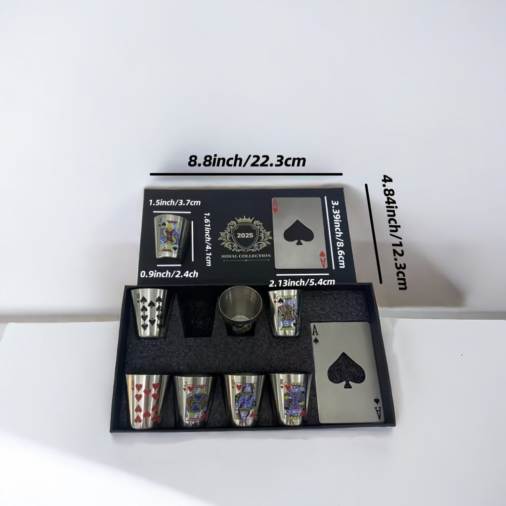 Royal Playing Card Whiskey Glass Set – Stainless Steel & Bottle Openers