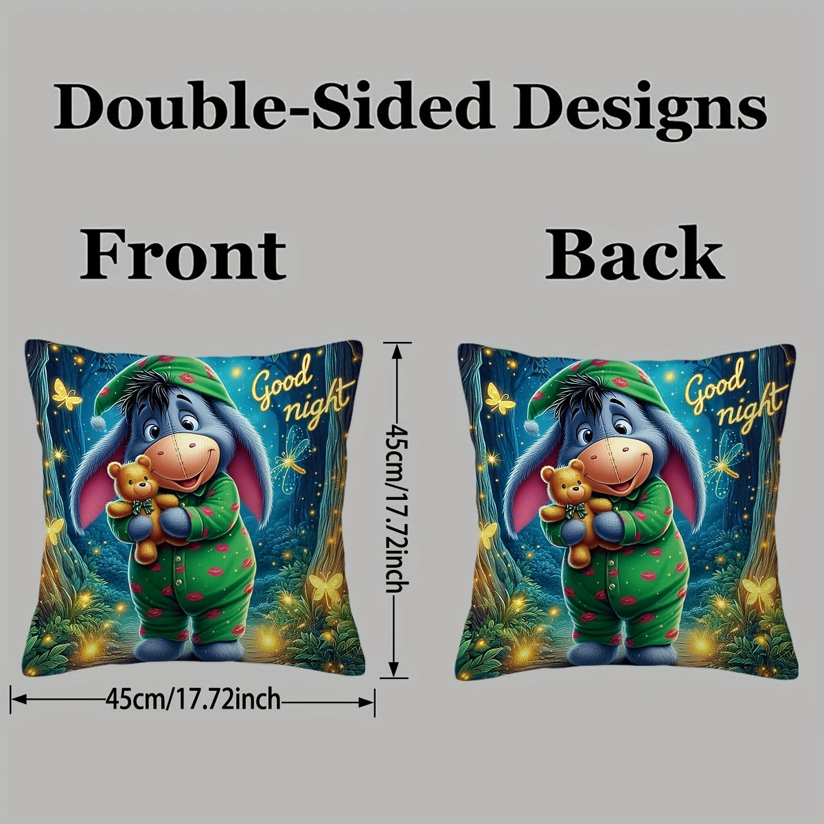 Eeyore Plush Cushion Cover - Playful Double-Sided Design with Zipper for Living Room and Bedroom