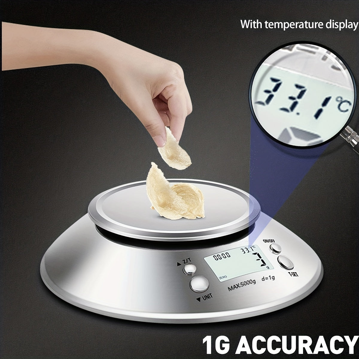 Digital Kitchen Scale with Stainless Steel Bowl – Precision with Temperature Sensor and Countdown Function for Baking and Cooking