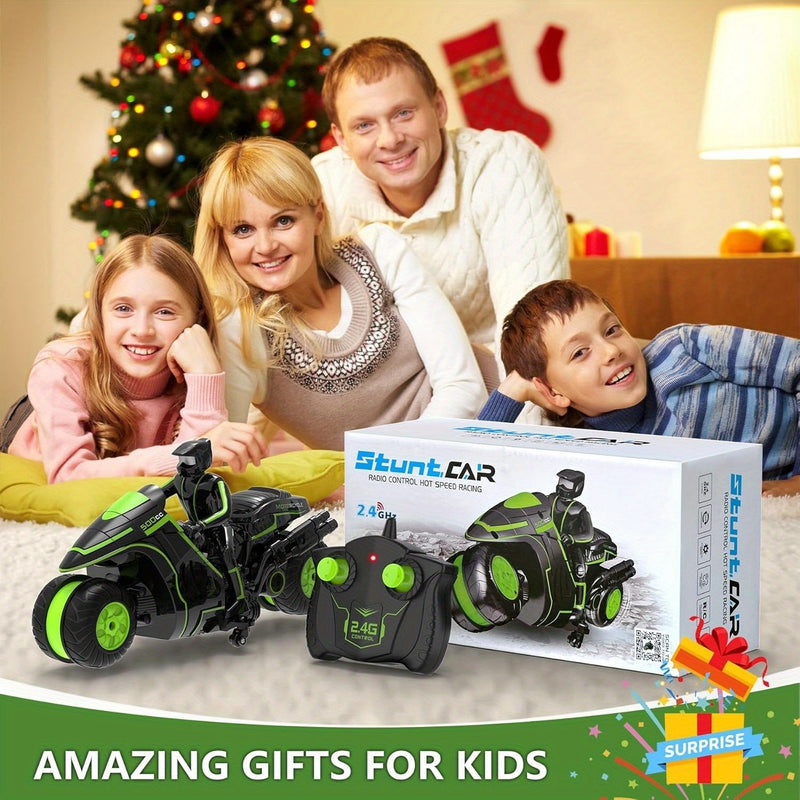 Remote-Controlled Stunt Motorcycle – 360° Rotating Wheels and High Speed for Kids