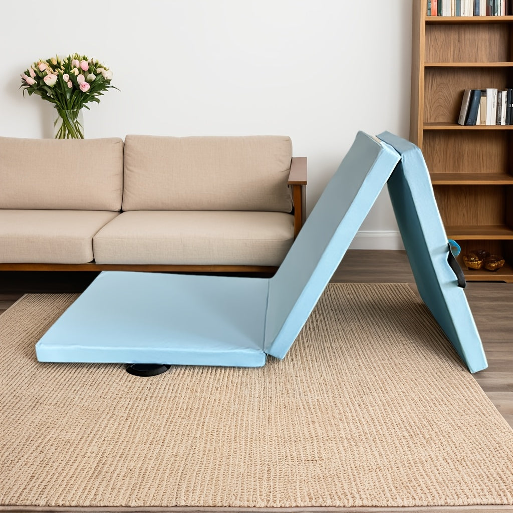 Portable Triptych Yoga Mat with Thick Padding, Non-Slip PU Surface, and Handle